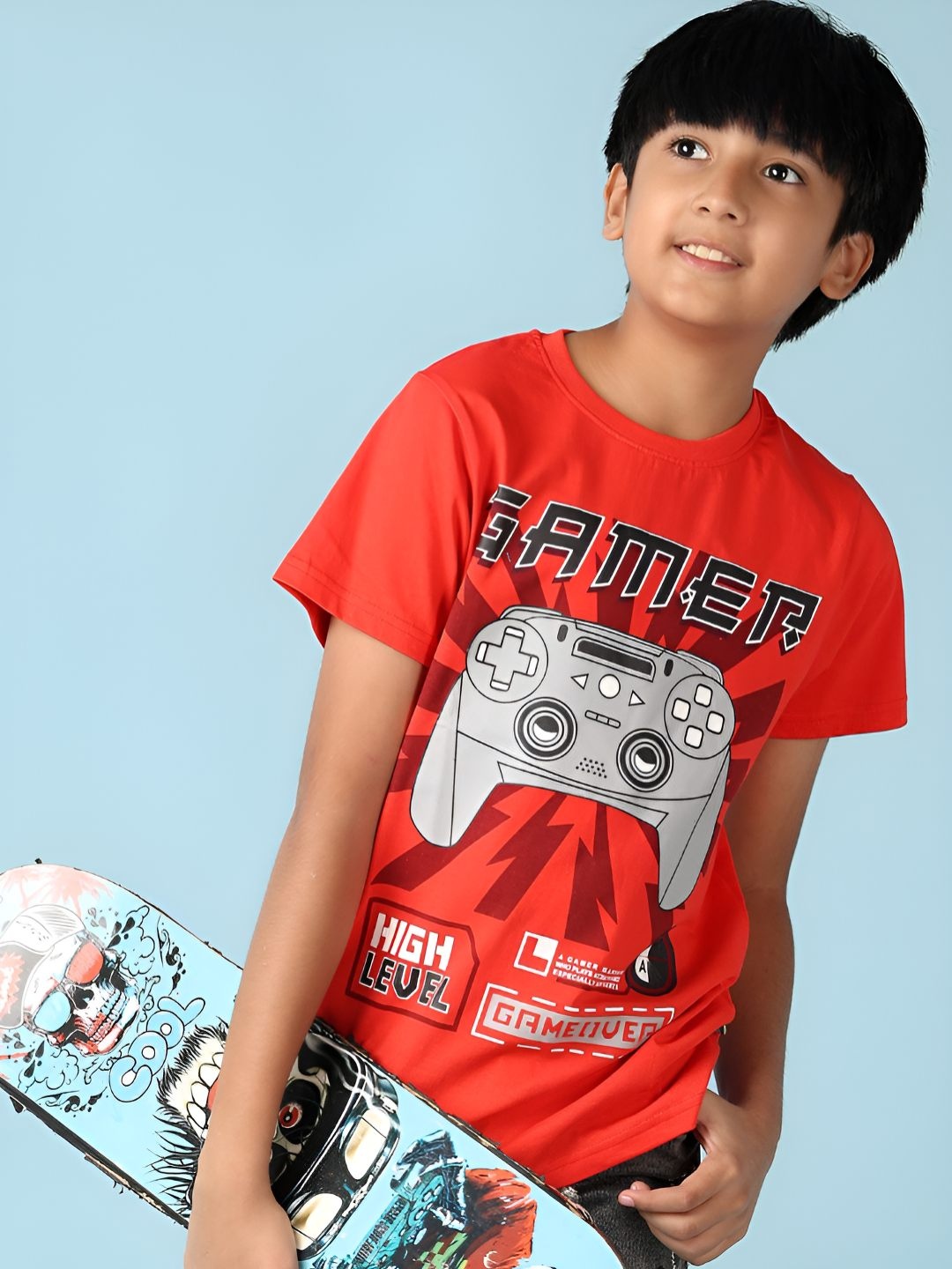 

V-Mart Boys Graphic Printed Round Neck Cotton T-shirt, Red
