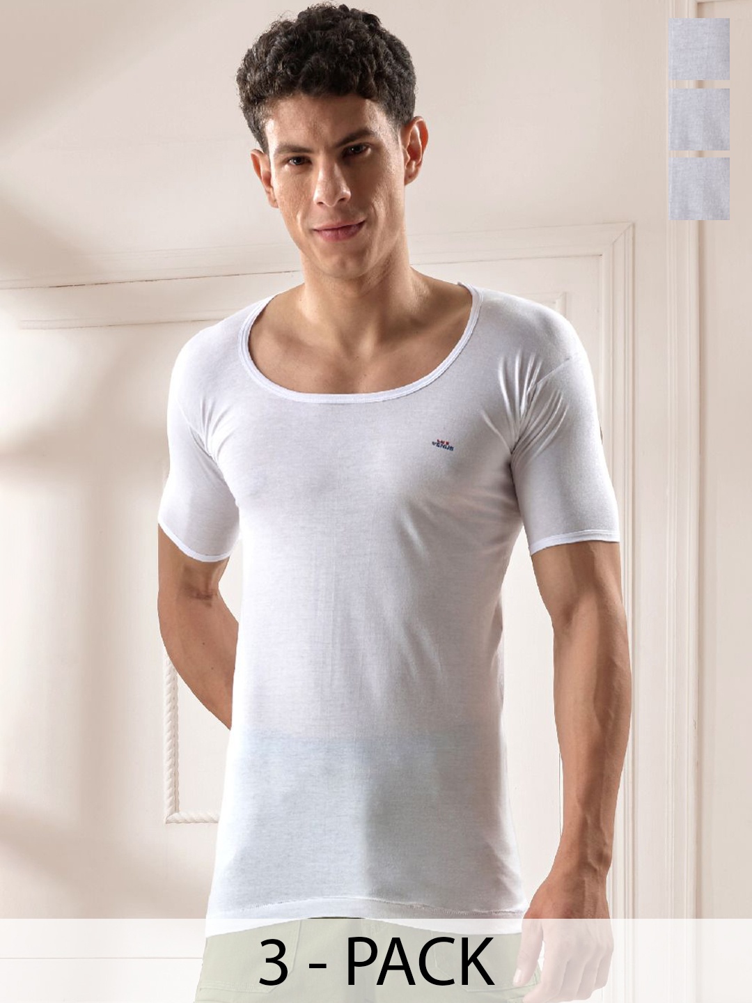 

LUX VENUS Pack of 3 Men Round Neck Cotton Vest, White