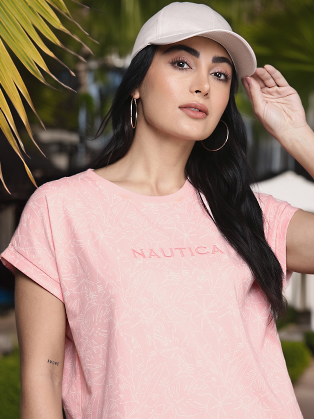 

Nautica Brand Logo Printed Extended Sleeves Pure Cotton T-shirt, Pink