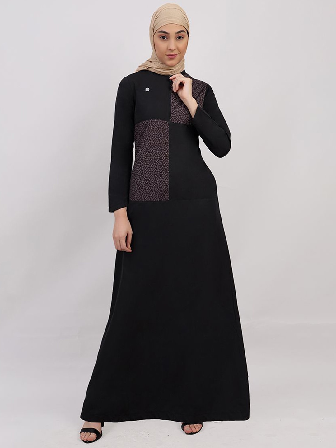 

IDH London Women Printed Jilbab Abaya Burqua With Scarf, Black