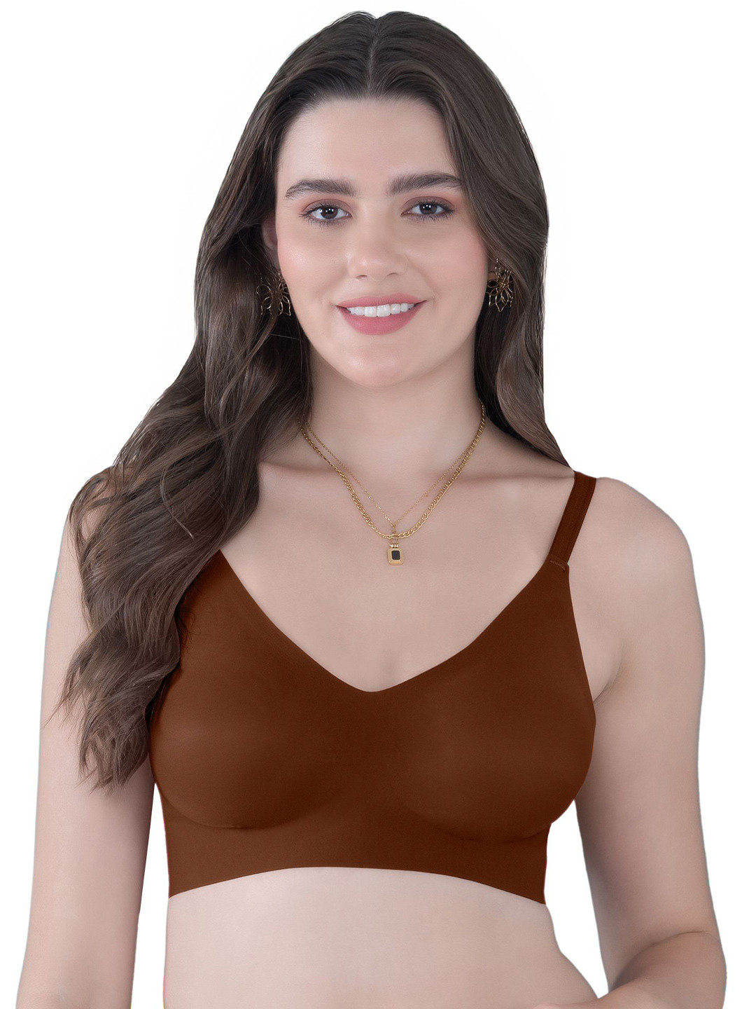 

Tweens Lightly Padded Invisibra Elastic-Free Bottom Band Seamless Bonded Bra, Brown