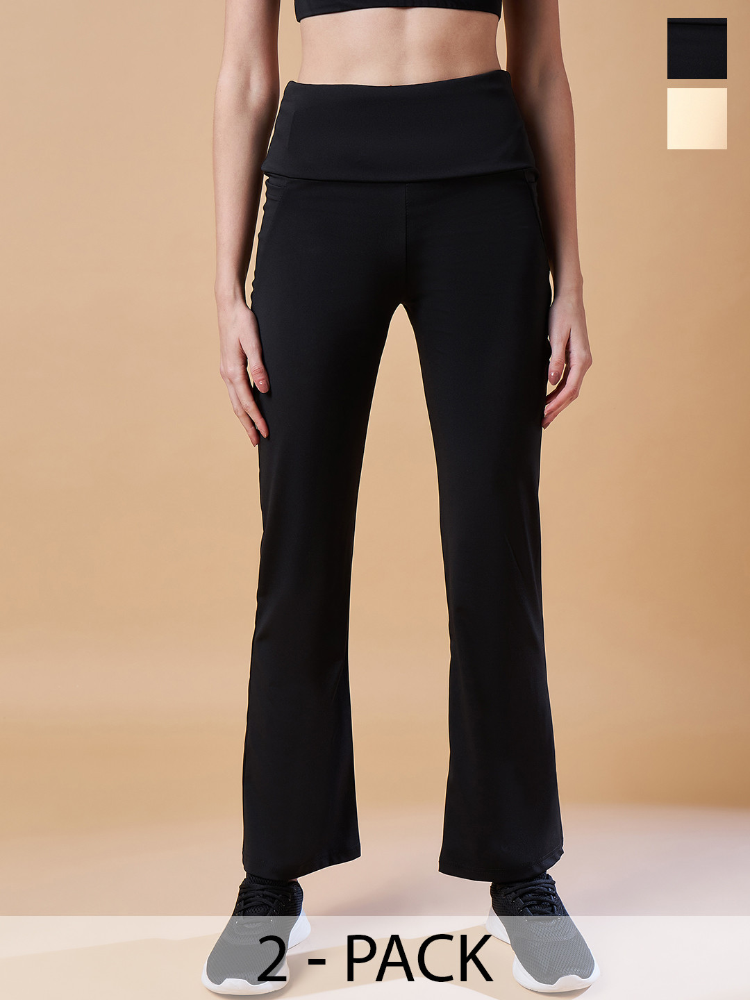 

COLOR CAPITAL Women Pack Of 2 Ankle-Length Flared Tights, Black