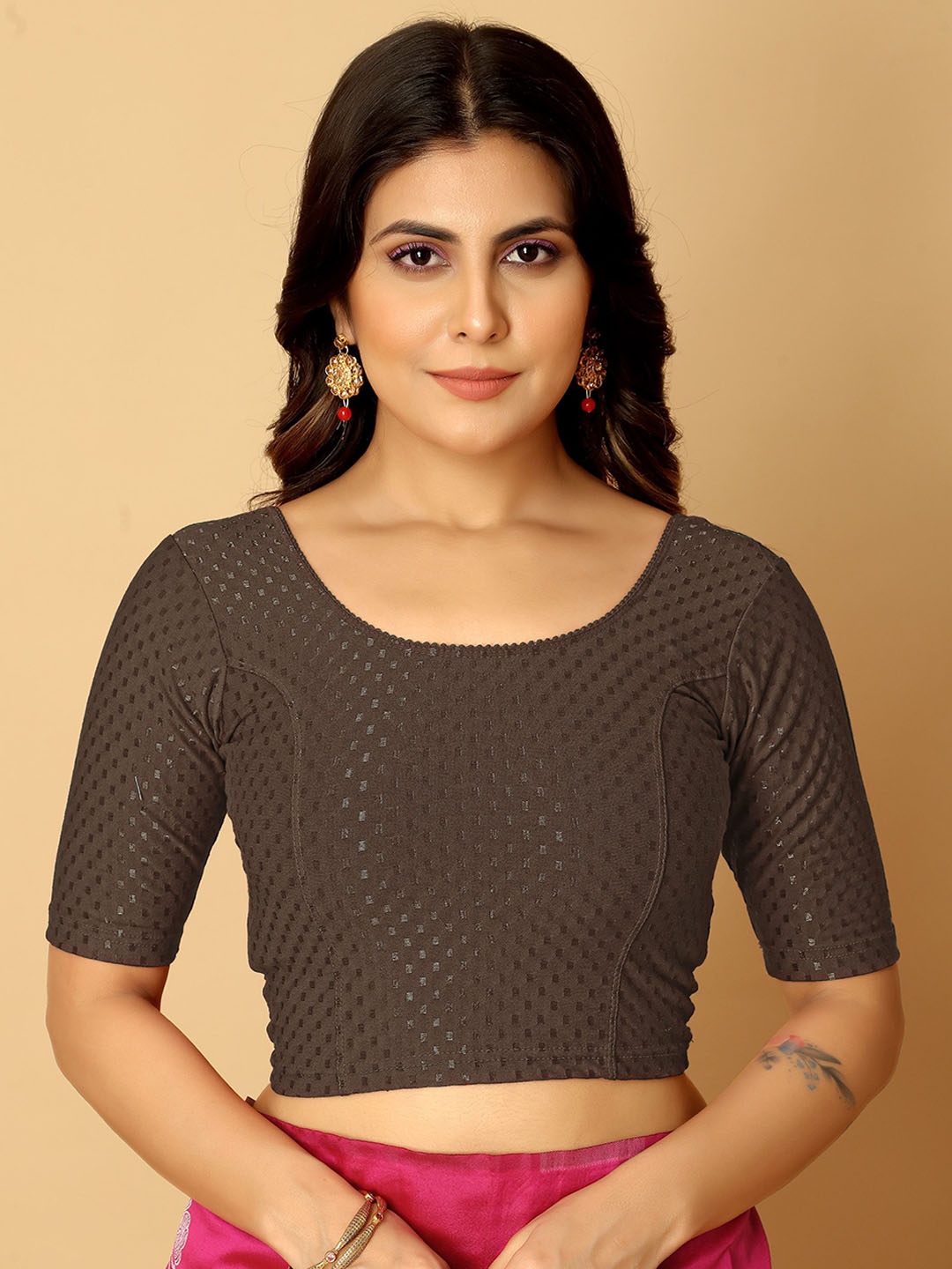 

Jaanvi Cotton Woven Design Saree Blouse, Brown