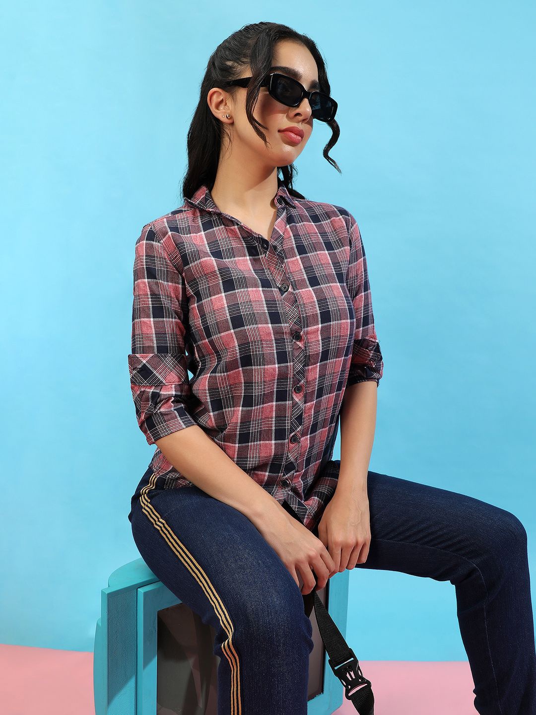 

PINACOLADA Women Comfort Spread Collar Solid Cotton Relaxed Fit Casual Shirt, Peach