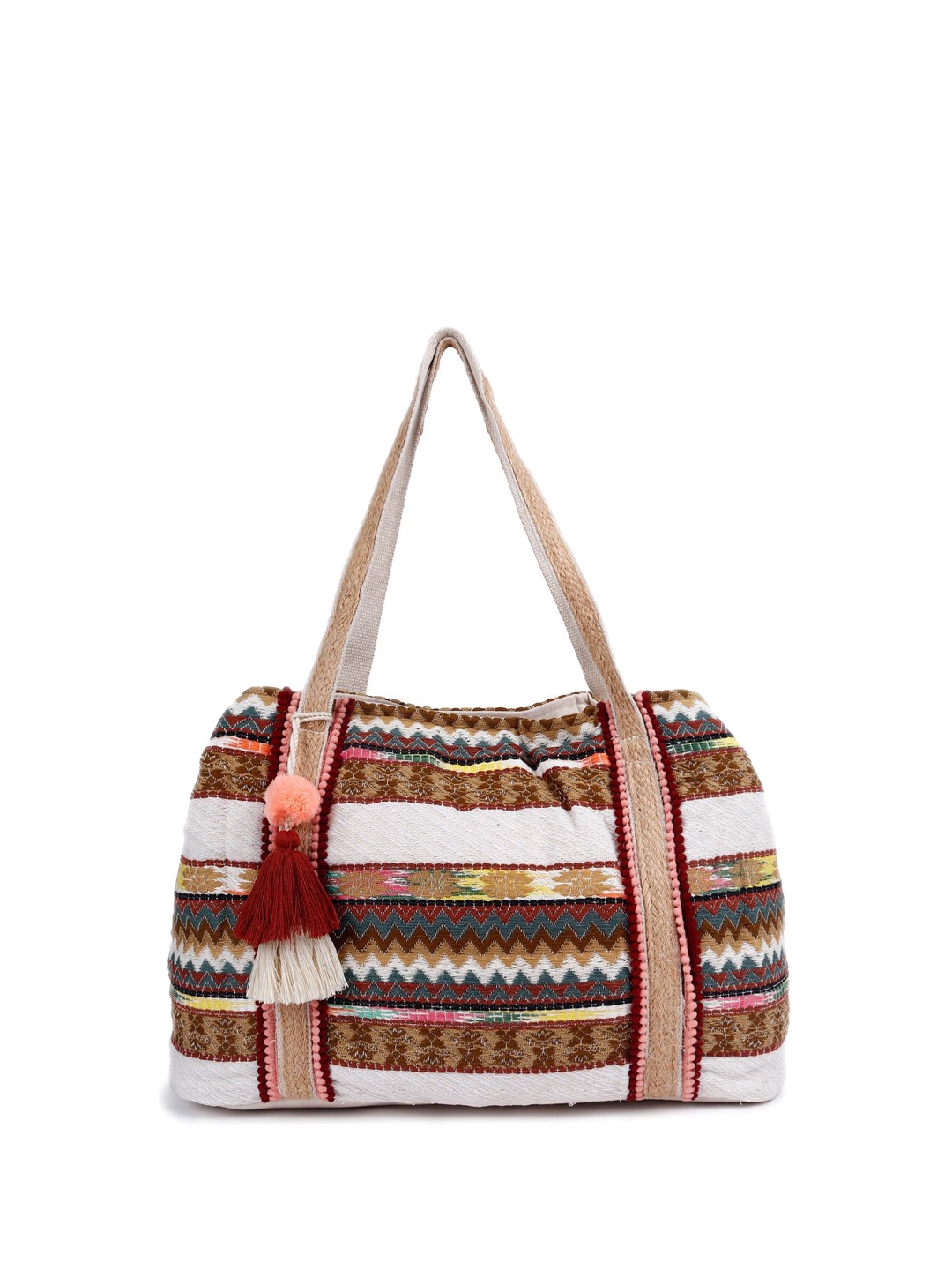 

ASTRID Women Striped Structured Shoulder Bag, Beige