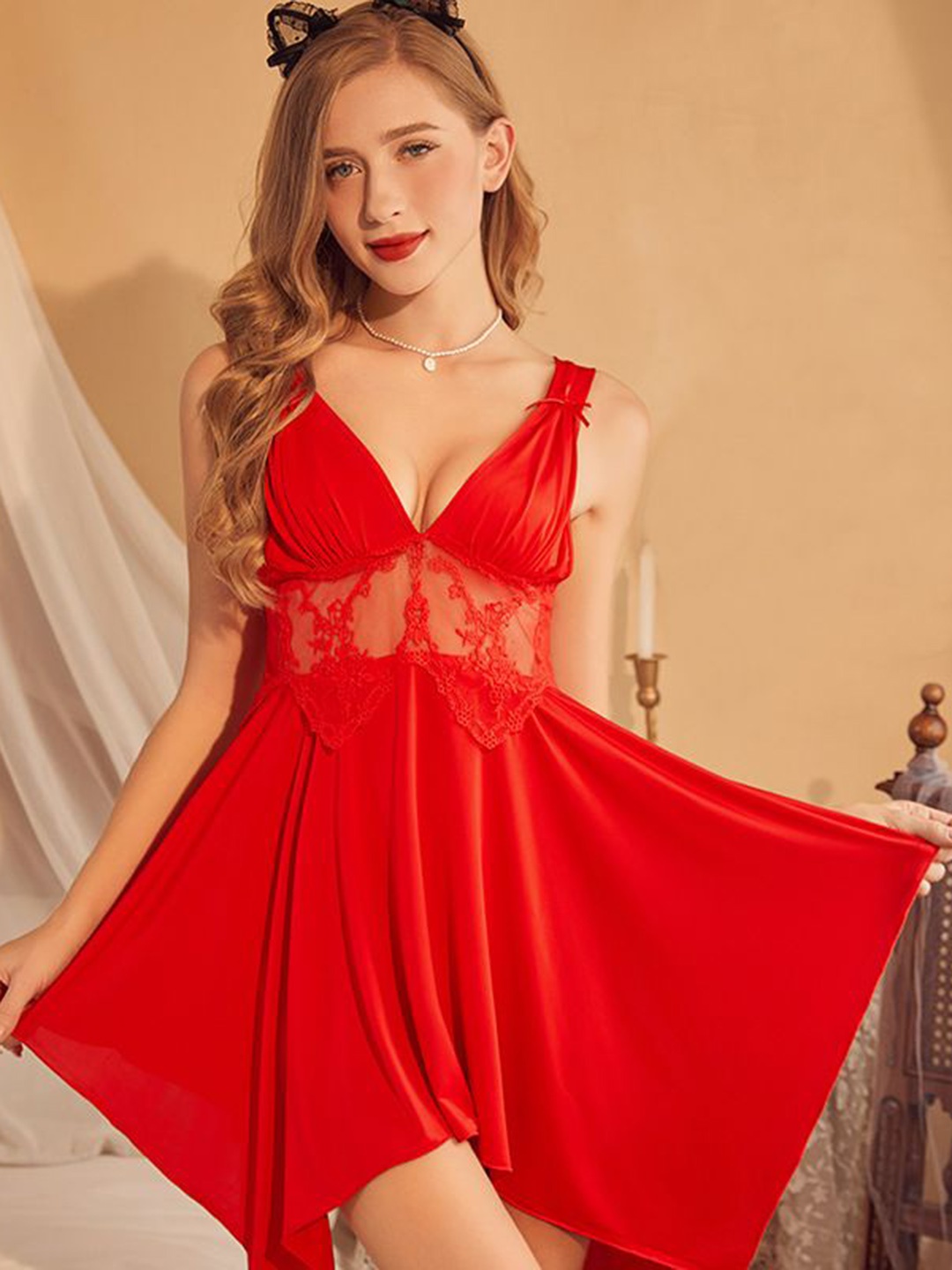 

StyleCast Women Shoulder Straps Baby Doll with High-Low, Red