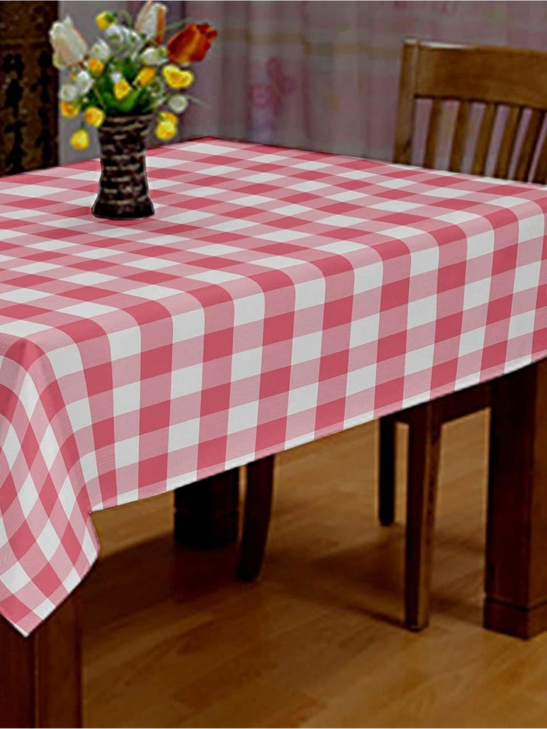 

Lushomes Pink Geometric Printed Cotton 4-Seater Table Cover