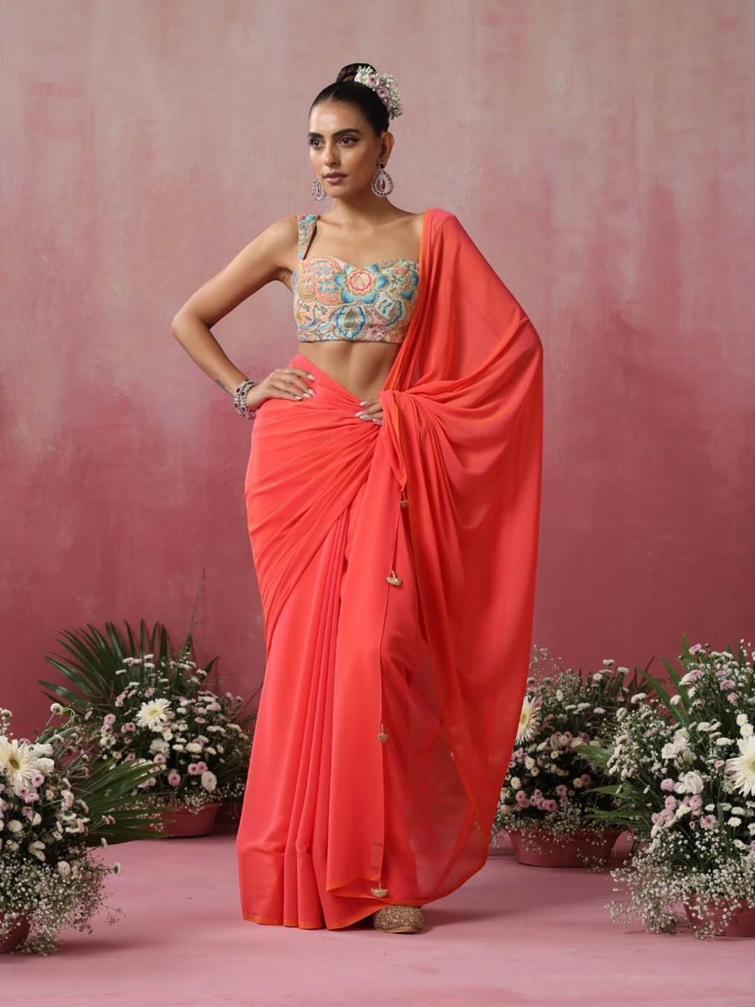 

Swtantra Pure Chiffon Saree, Pink