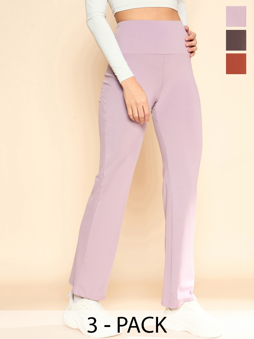 

COLOR CAPITAL Women Pack of 3 Ankle-Length Fly Dry Flared Gym Tights, Lavender