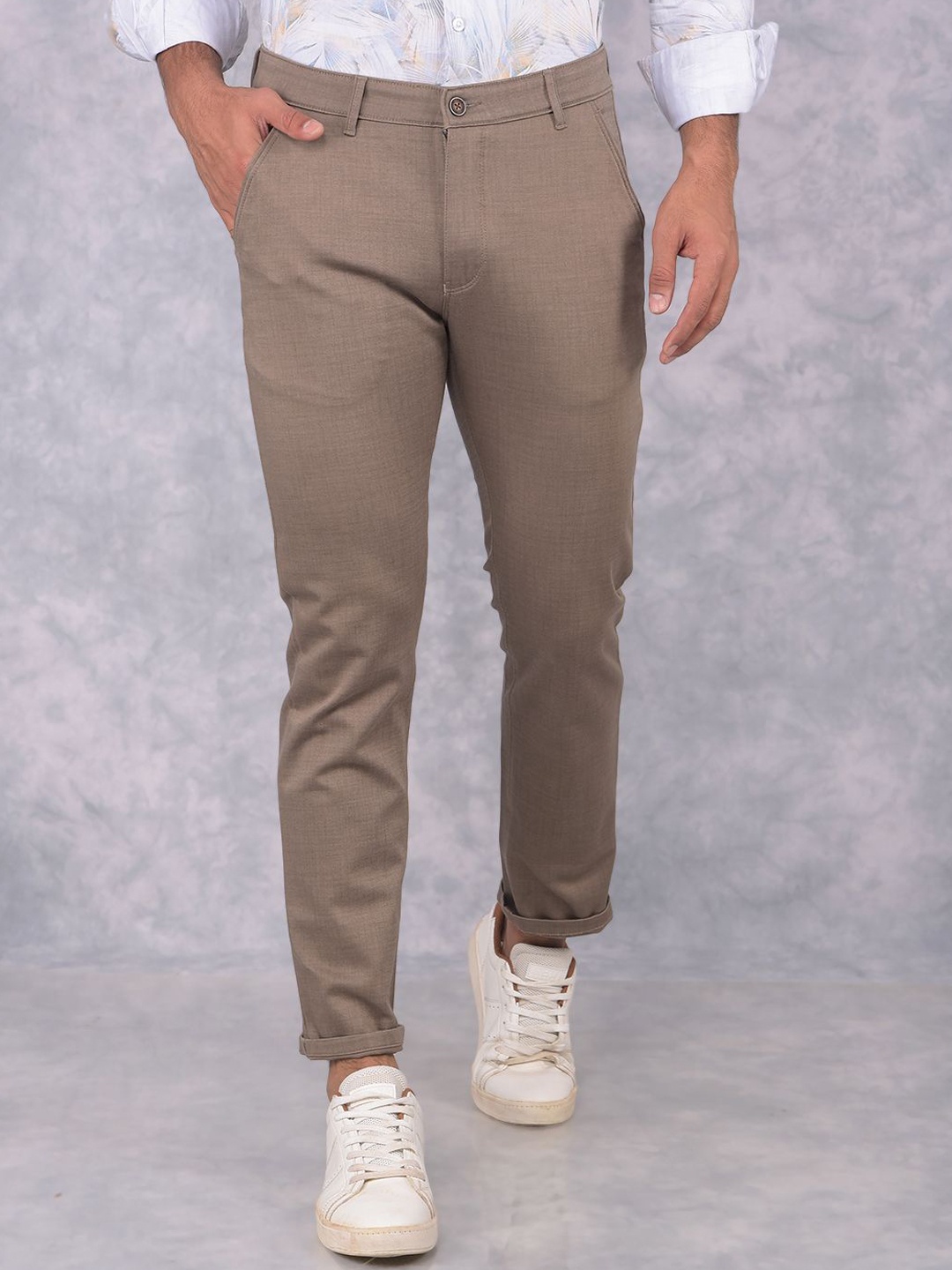 

Crimsoune Club Men Smart Slim Fit Chinos Trousers, Khaki