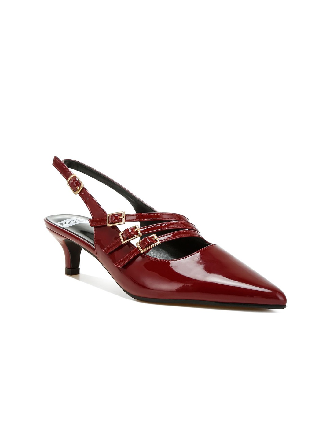 

RAG & CO PU Kitten Pumps with Buckles, Burgundy