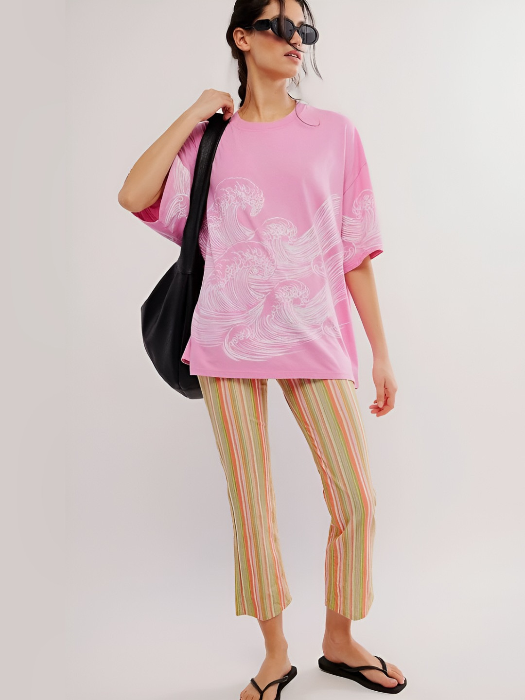 

LULU & SKY Women Graphic Printed Round Neck Cotton Oversized T-shirt, Pink