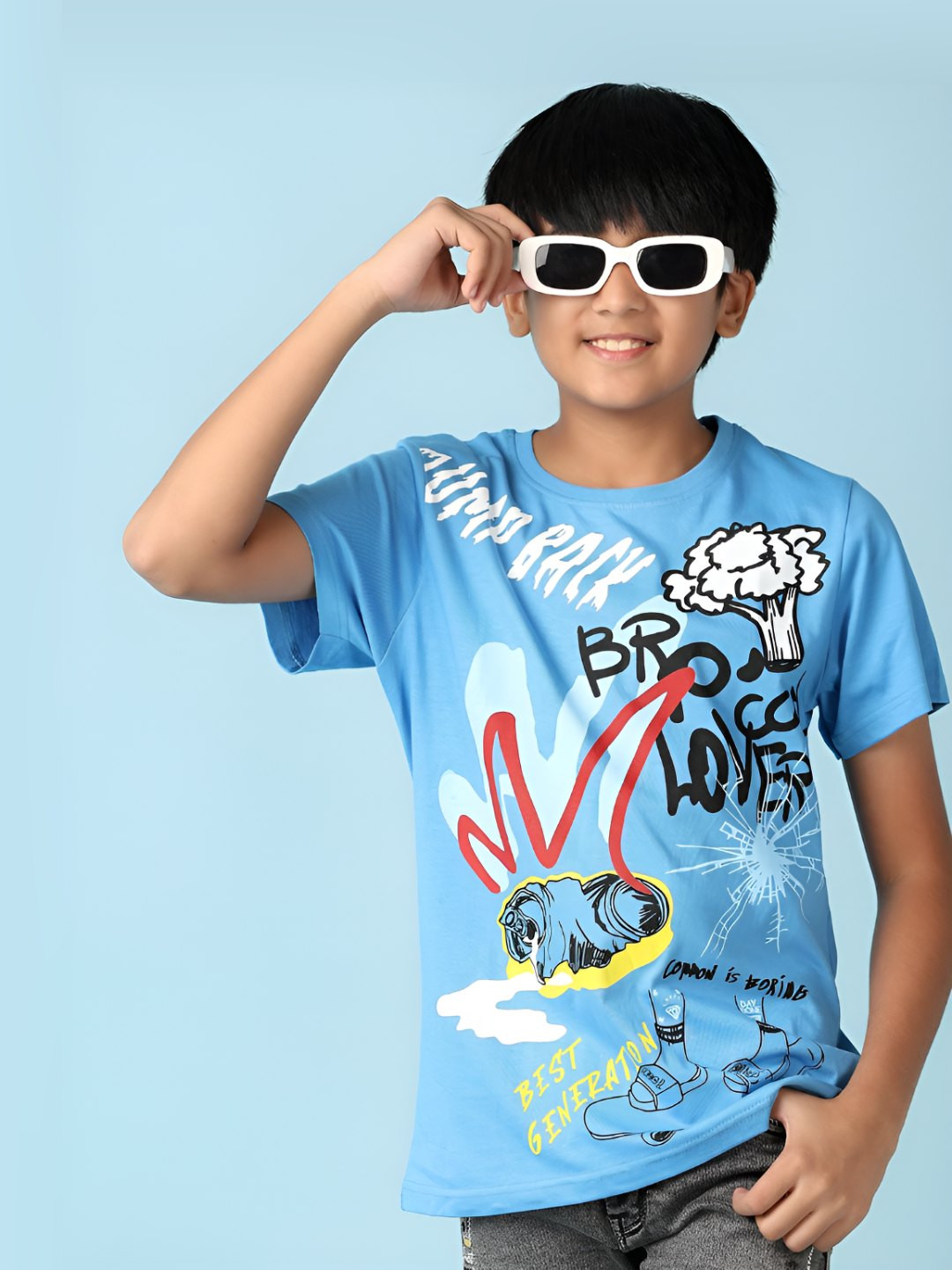 

V-Mart Boys Graphic Printed Round Neck Cotton T-shirt, Blue