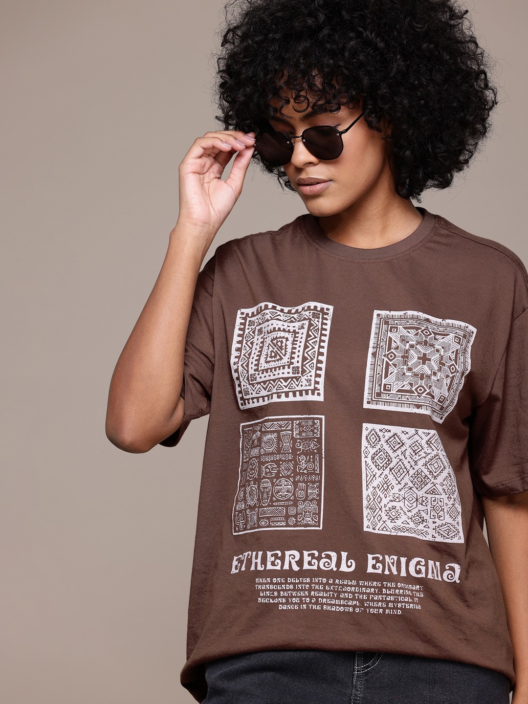

The Roadster Lifestyle Co. Printed Oversized T-shirt, Brown