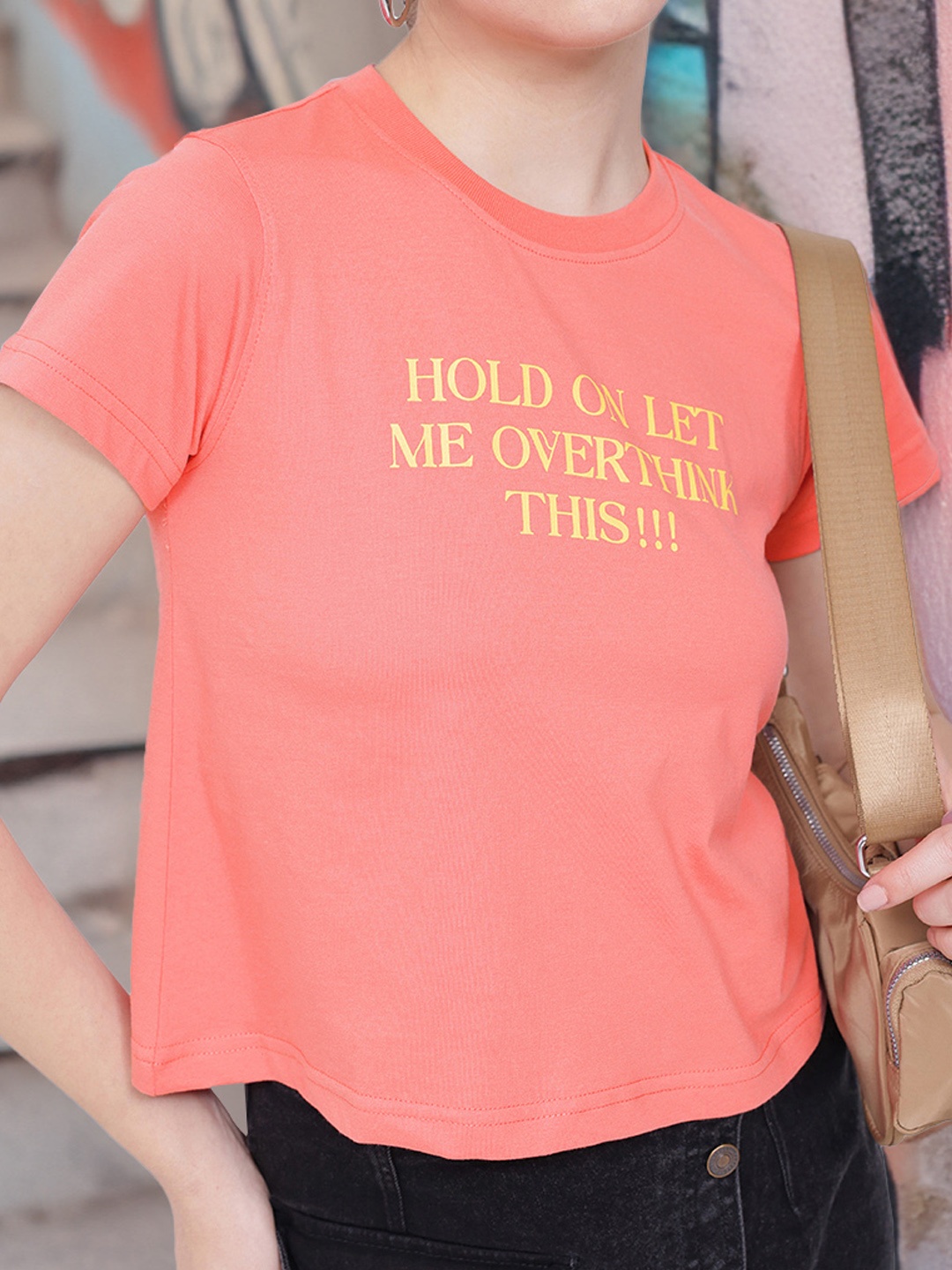 

DressBerry Breathe Basics Typo Printed T-shirt, Peach