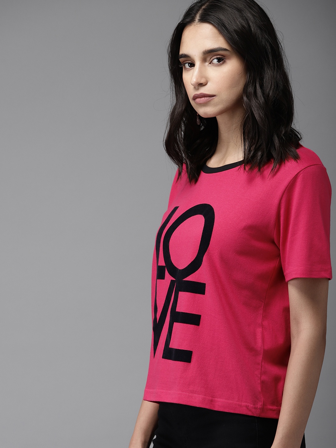 

Moda Rapido Women Pink Printed Round Neck Pure Cotton T-shirt