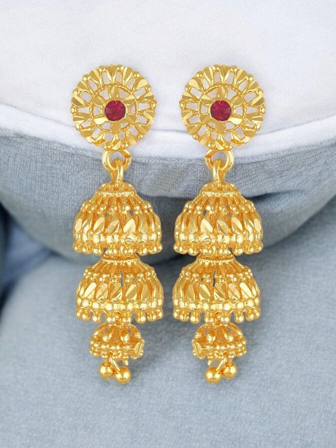 

Vighnaharta Gold-Plated Cubic Zirconia Studded Contemporary Jhumkas Earrings