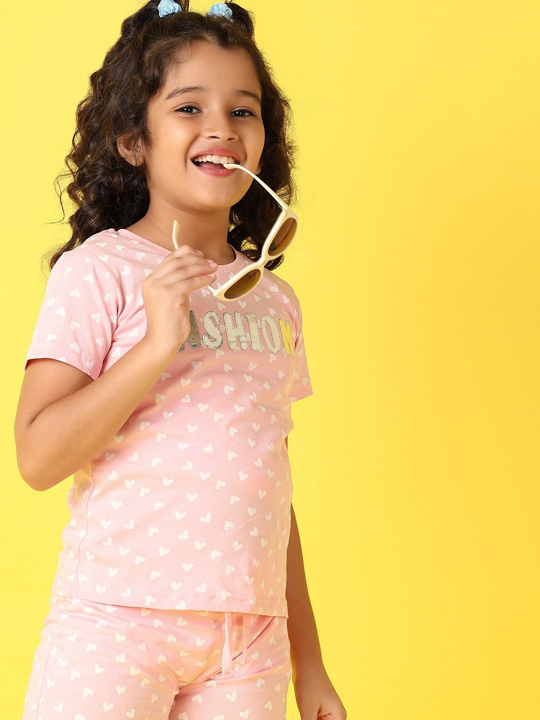 

V-Mart Girls Printed Pure Cotton T-shirt with Shorts, Pink