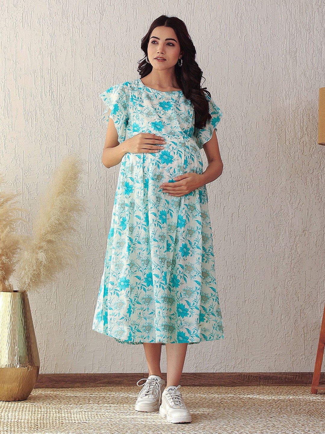 

GMI Floral Print Maternity Fit & Flare Maxi Dress, Blue