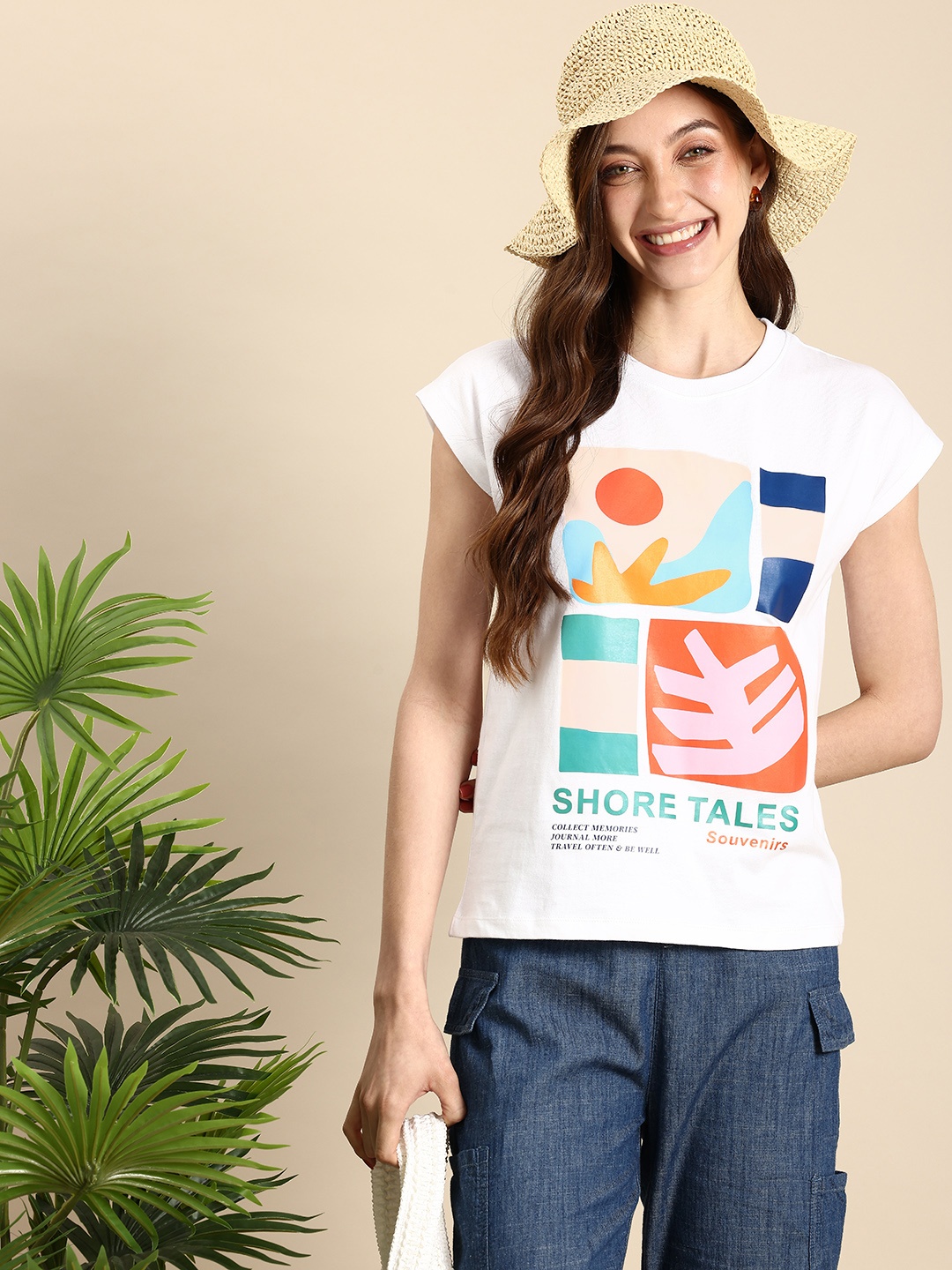 

Mast & Harbour Pure Cotton Graphic Printed Extended Sleeves T-shirt, White