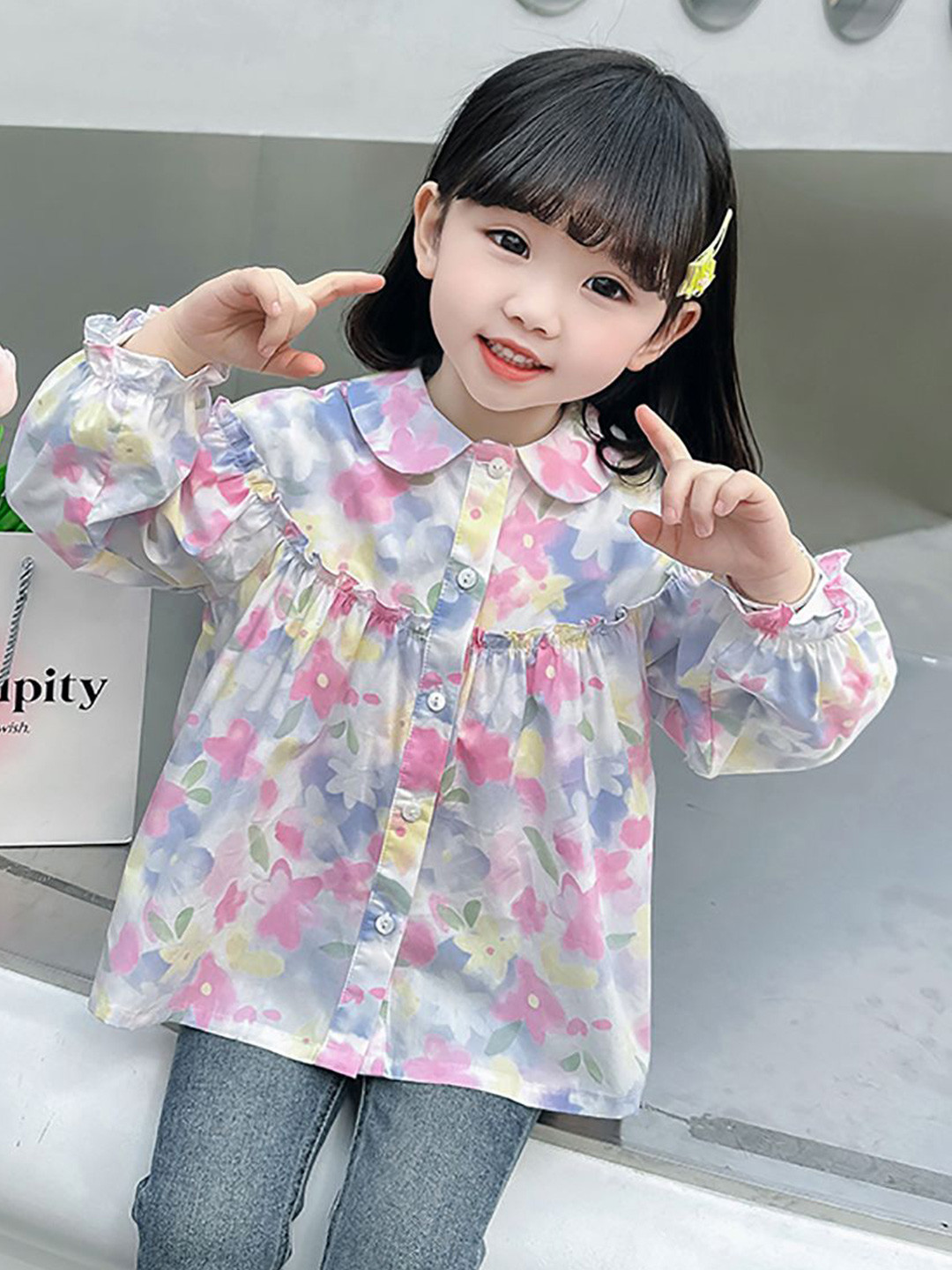 

StyleCast x Revolte Print Peter Pan Collar Bell Sleeve Top, Multi