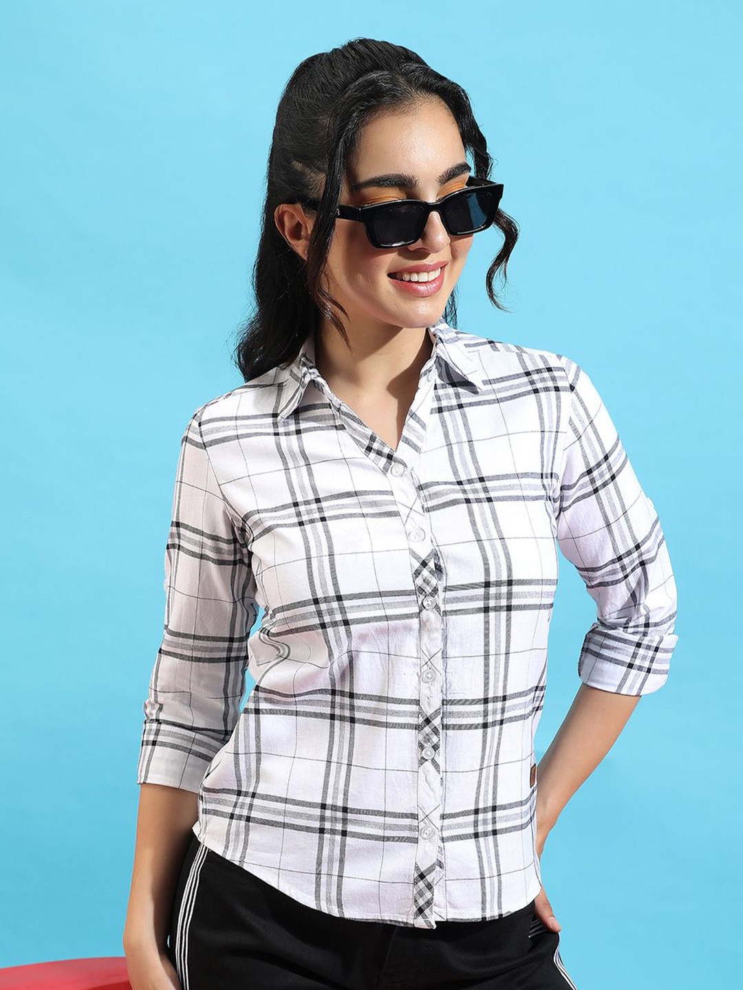 

PINACOLADA Women Comfort Spread Collar Solid Cotton Relaxed Fit Casual Shirt, White