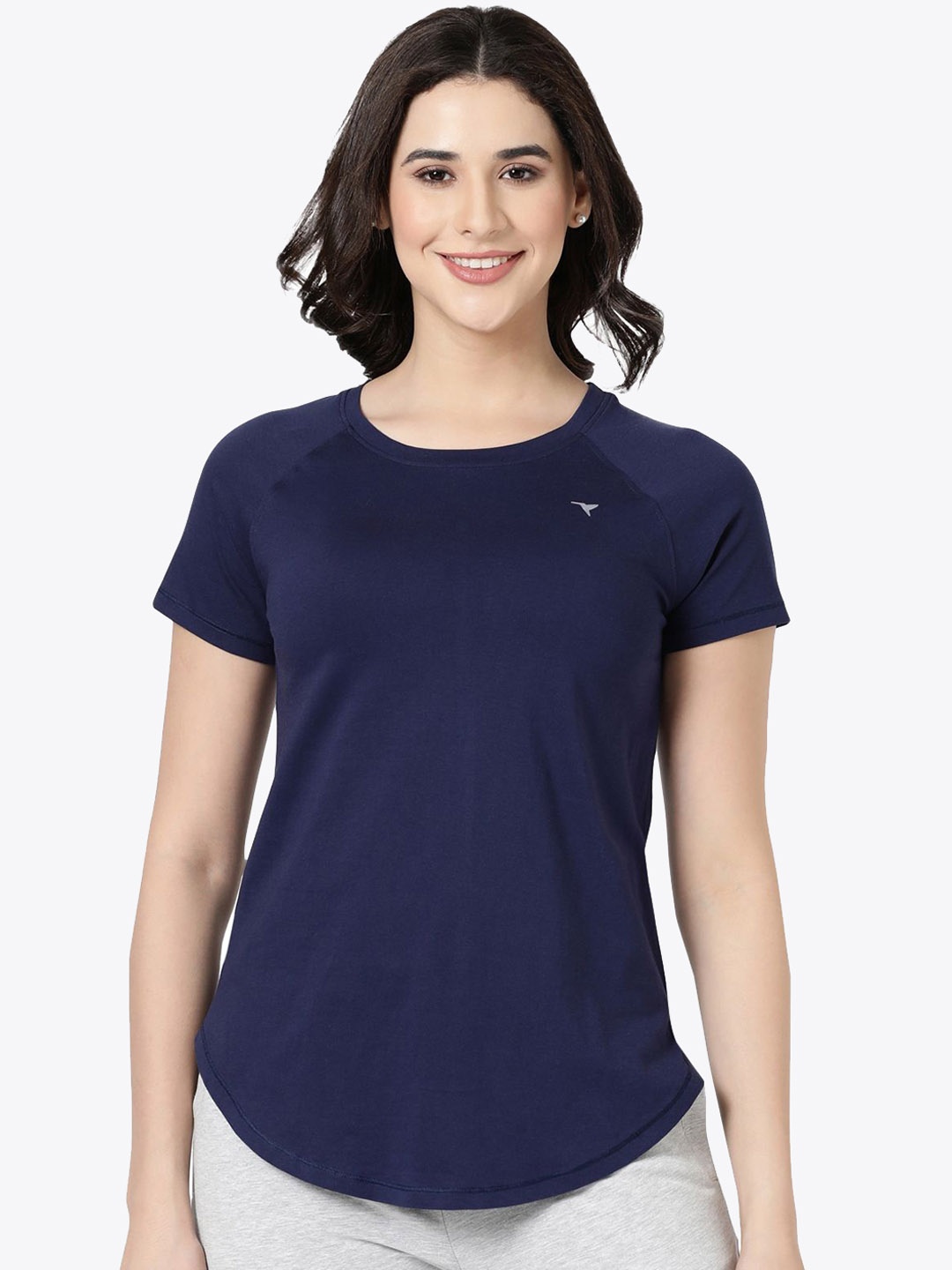 

BLOSSOM Women Stretchable Short Sleeve Lounge T-Shirts, Navy blue