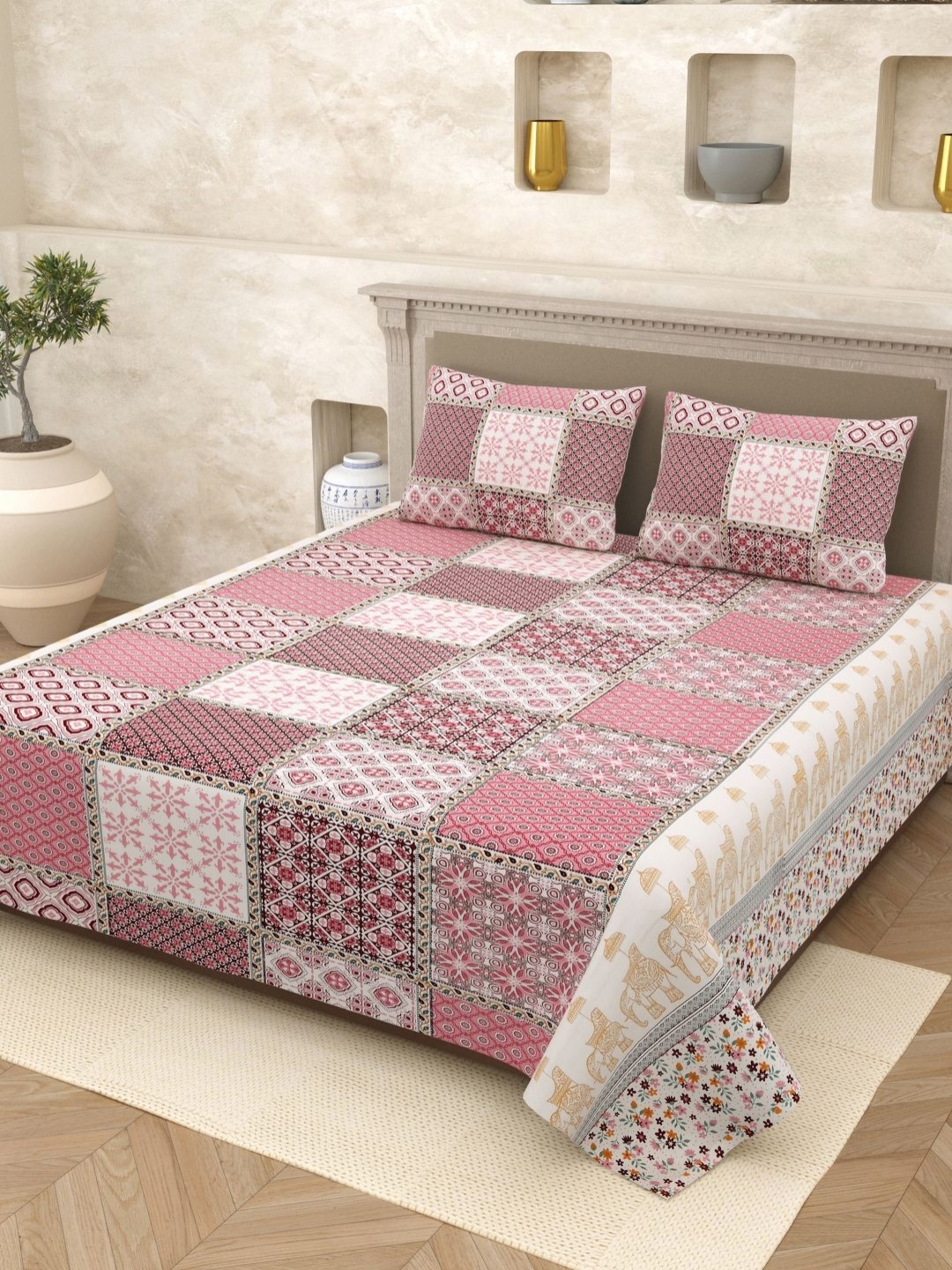 

Homez Sparrow Elegant Selection 210 TC Pure Cotton Queen Bedsheet Set-2.20 m x 2.65 m, Pink