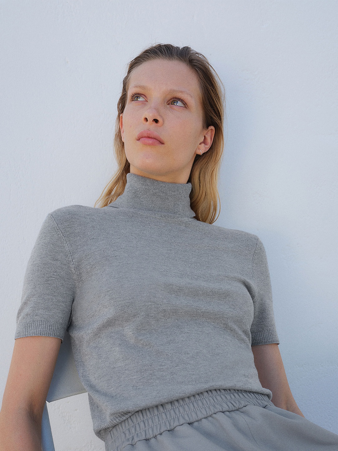 

H&M Women Fine Knit Polo Neck Top, Grey