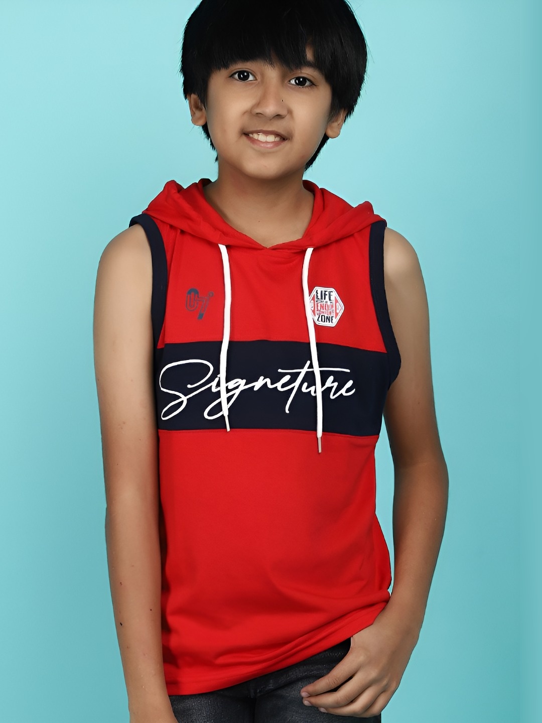 

V-Mart Boys Typography Printed Hood T-shirt, Red