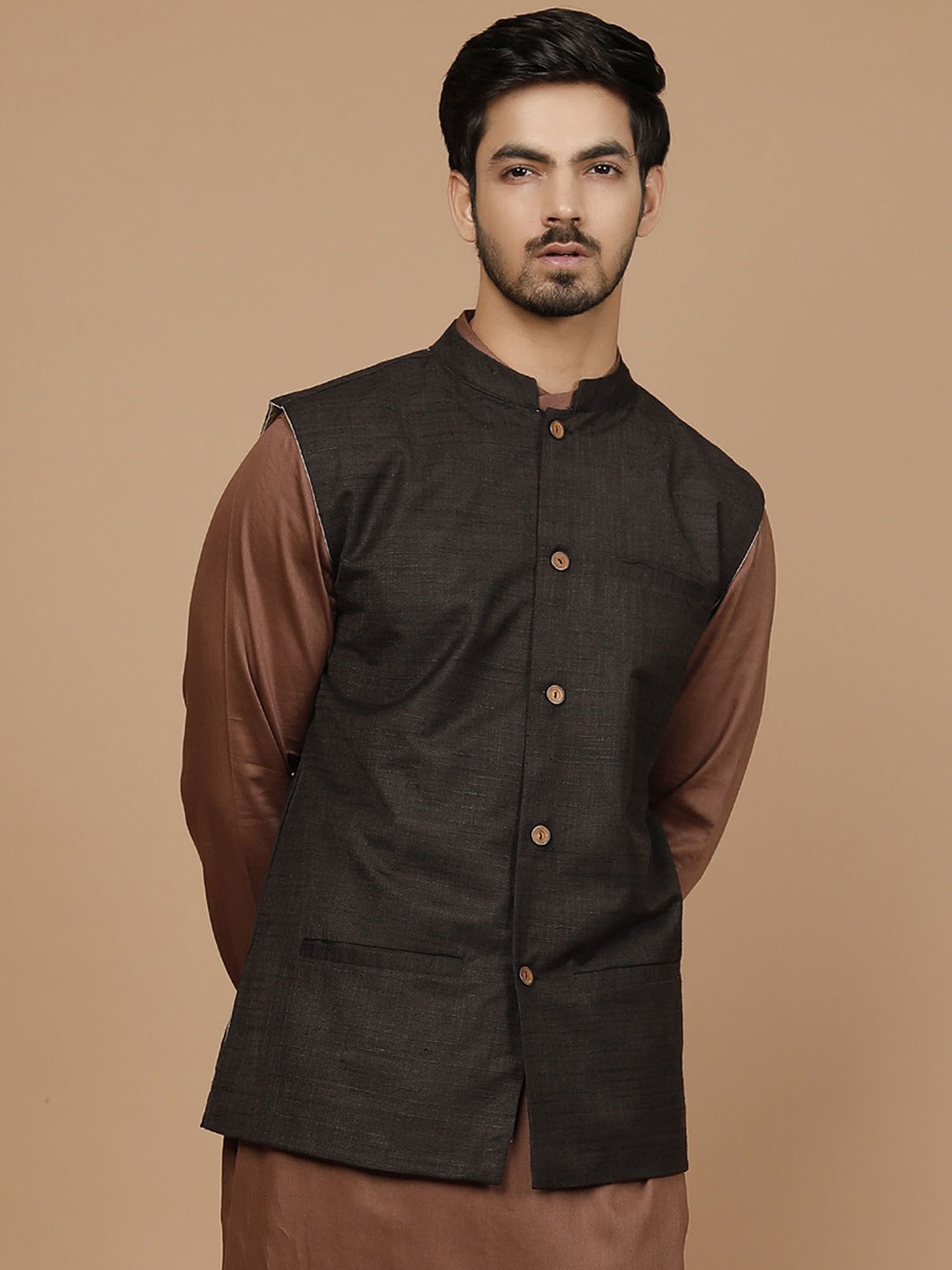 

TJORI Corduroy Nehru Jackets, Black