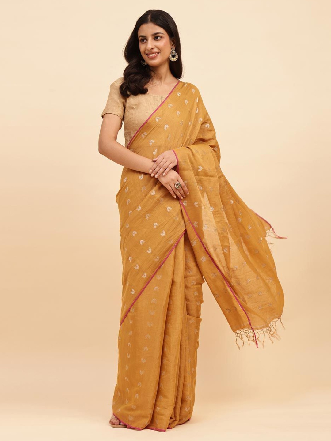 

Fabindia Floral Woven Design Zari Saree, Mustard