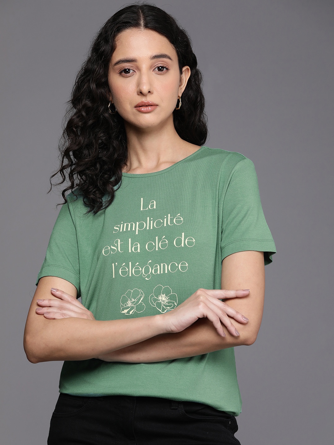 

DOROTHY PERKINS Women Typography Printed T-shirt, Green