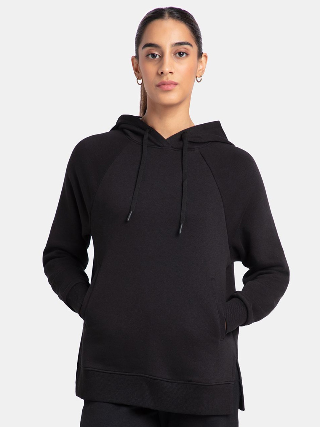 

Jockey Super Combed Cotton Rich Fleece Fabric Drop Shoulder Styled Hoodie Sweatshirt -U107, Black