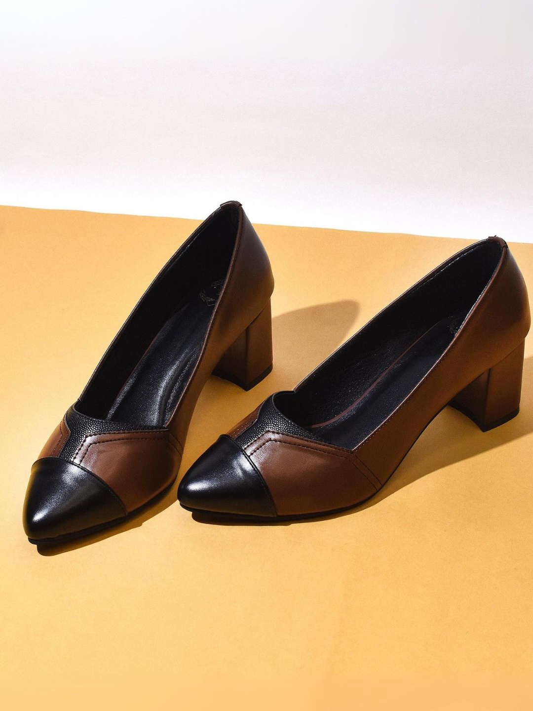 

YASSIO Colourblocked Block Pumps, Tan