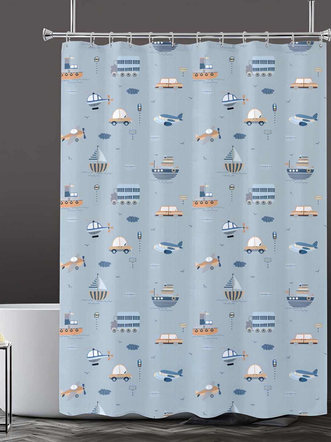 

Lushomes Blue & Brown Abstract Printed Shower Curtain