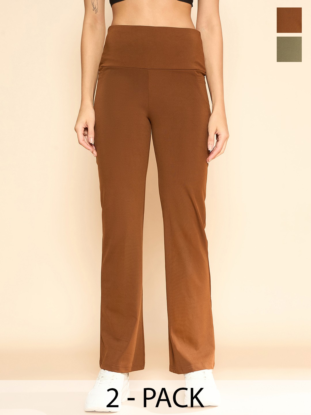 

COLOR CAPITAL Pack Of 2 Ankle-Length Flared Tights, Coffee brown