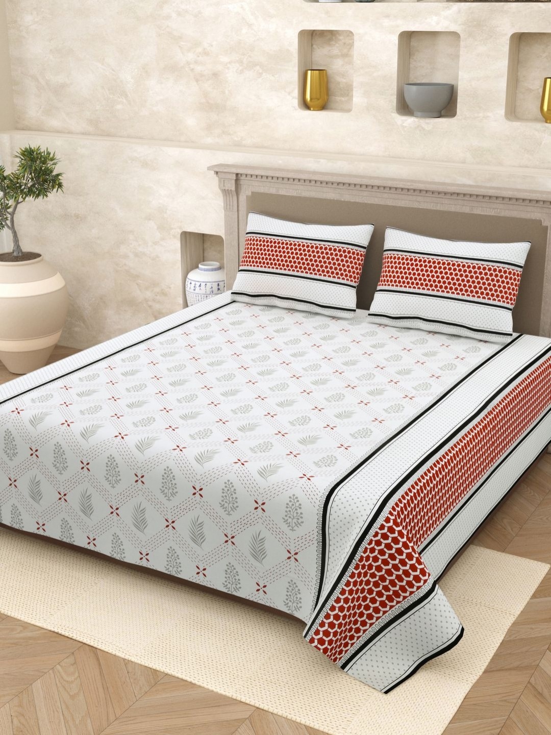 

Homez Sparrow Elegant Selection 210 TC Pure Cotton Queen Bedsheet Set-2.20 m x 2.65 m, White