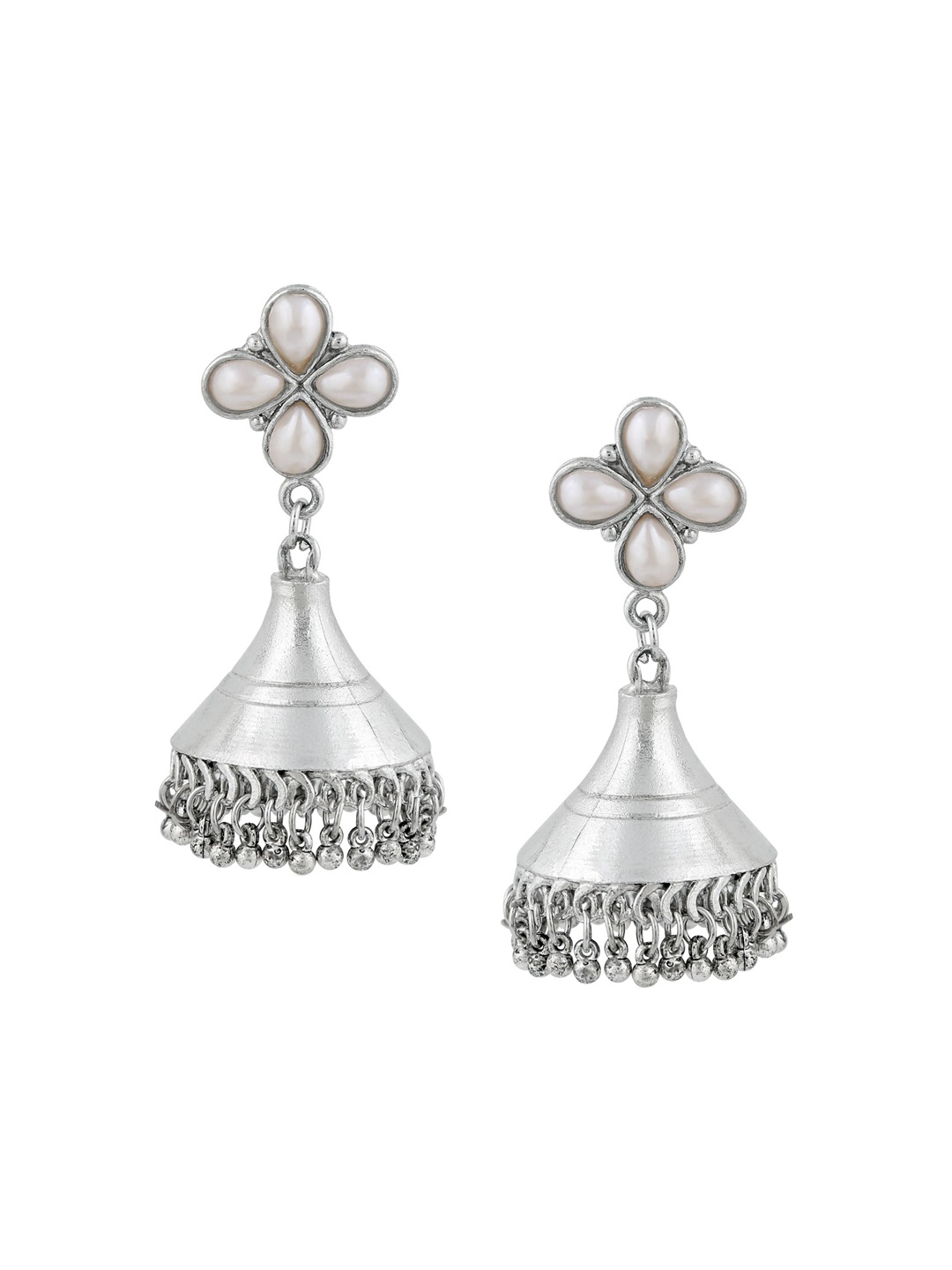 

Stefan Rhodium-Plated Contemporary Kundan Jhumkas Earrings, White