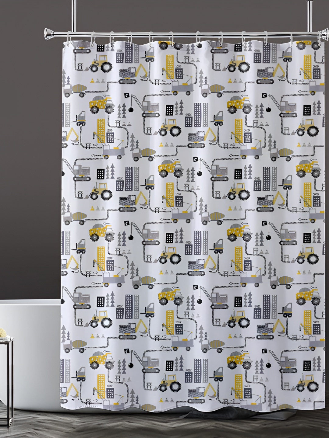 

Lushomes Yellow & White Conversational Printed Shower Curtain
