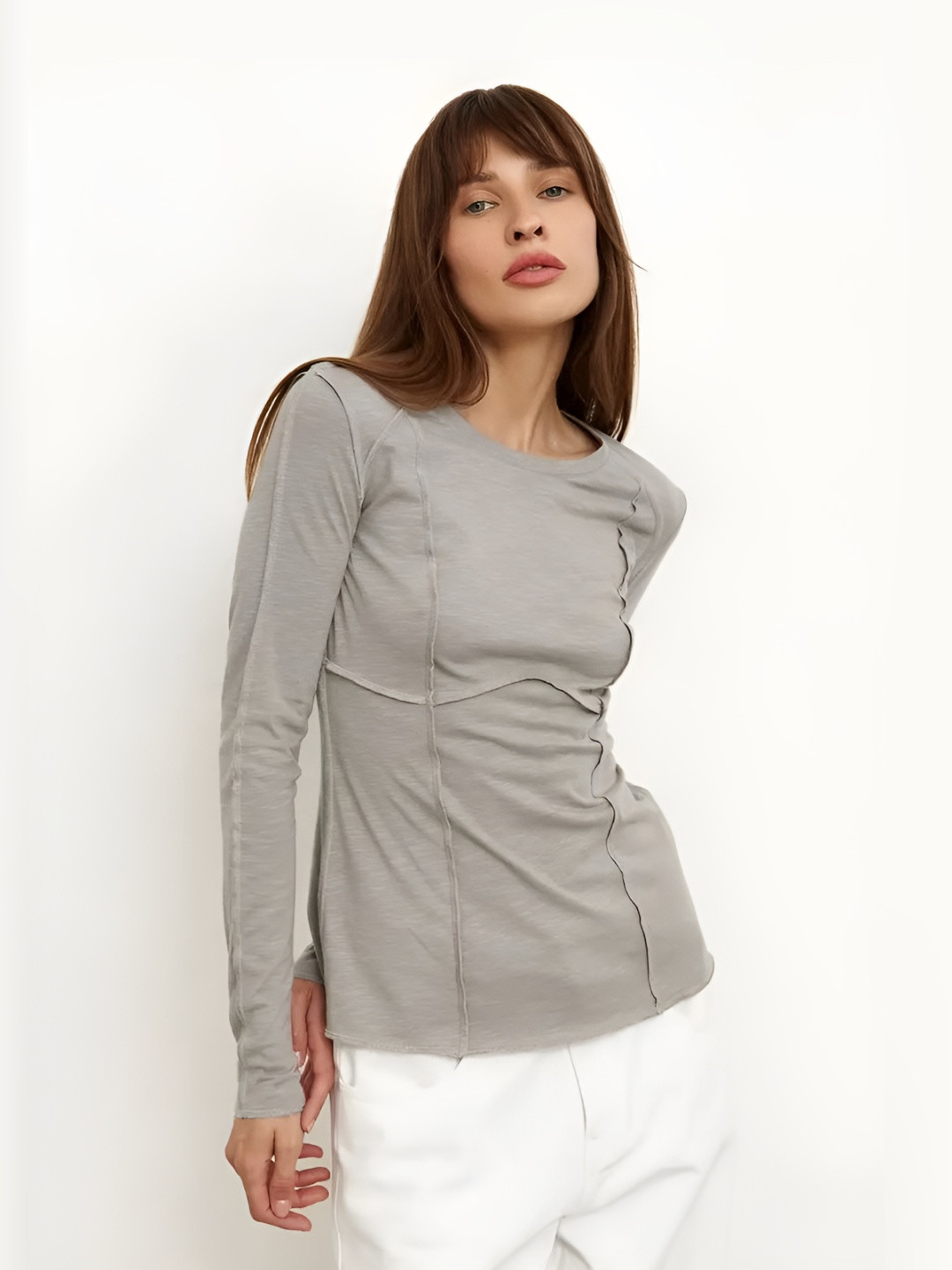 

LULU & SKY Women High Neck Pockets T-shirt, Grey