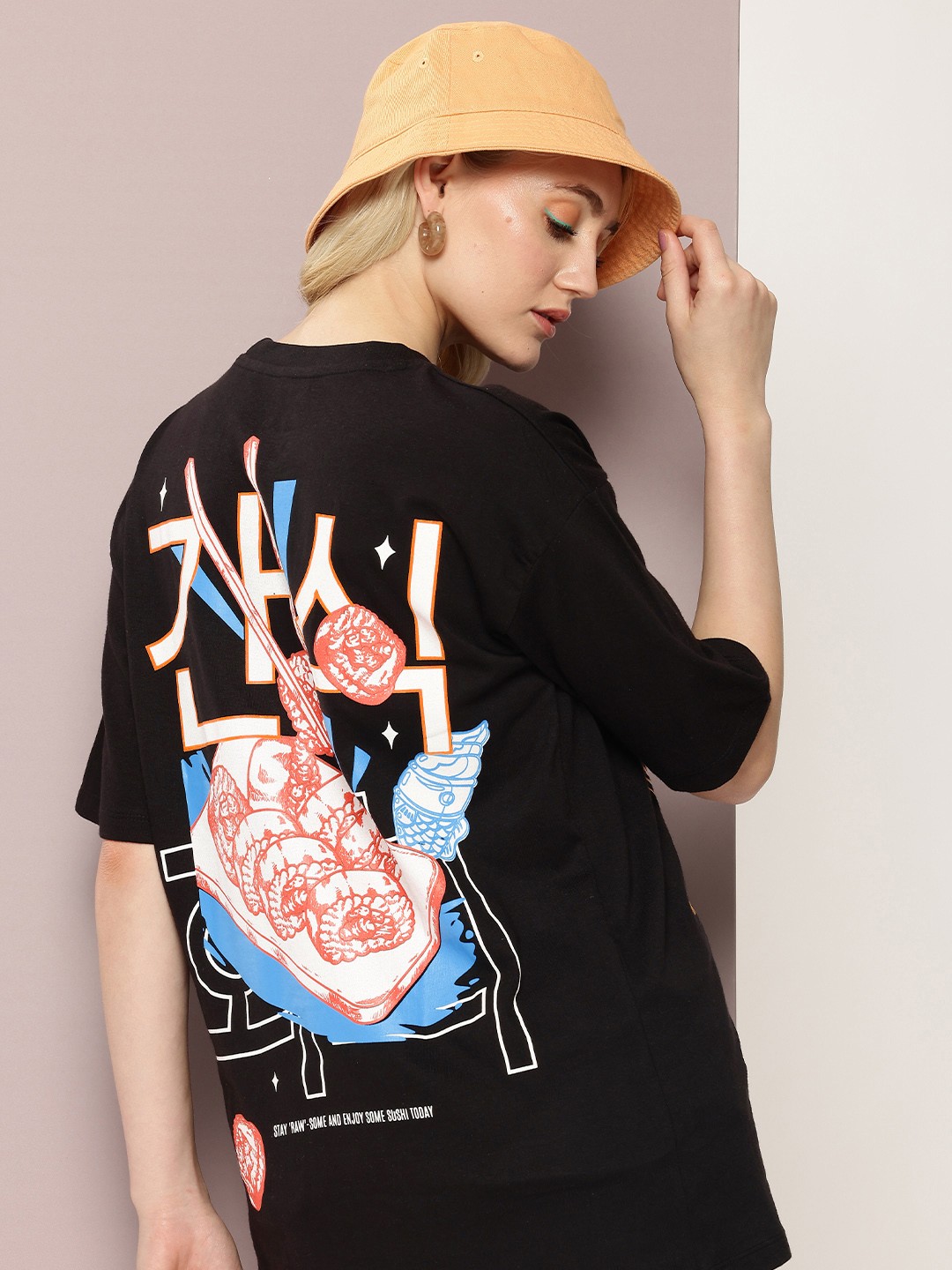 

Kook N Keech Printed Drop-Shoulder Sleeves Pure Cotton Oversized T-shirt, Black