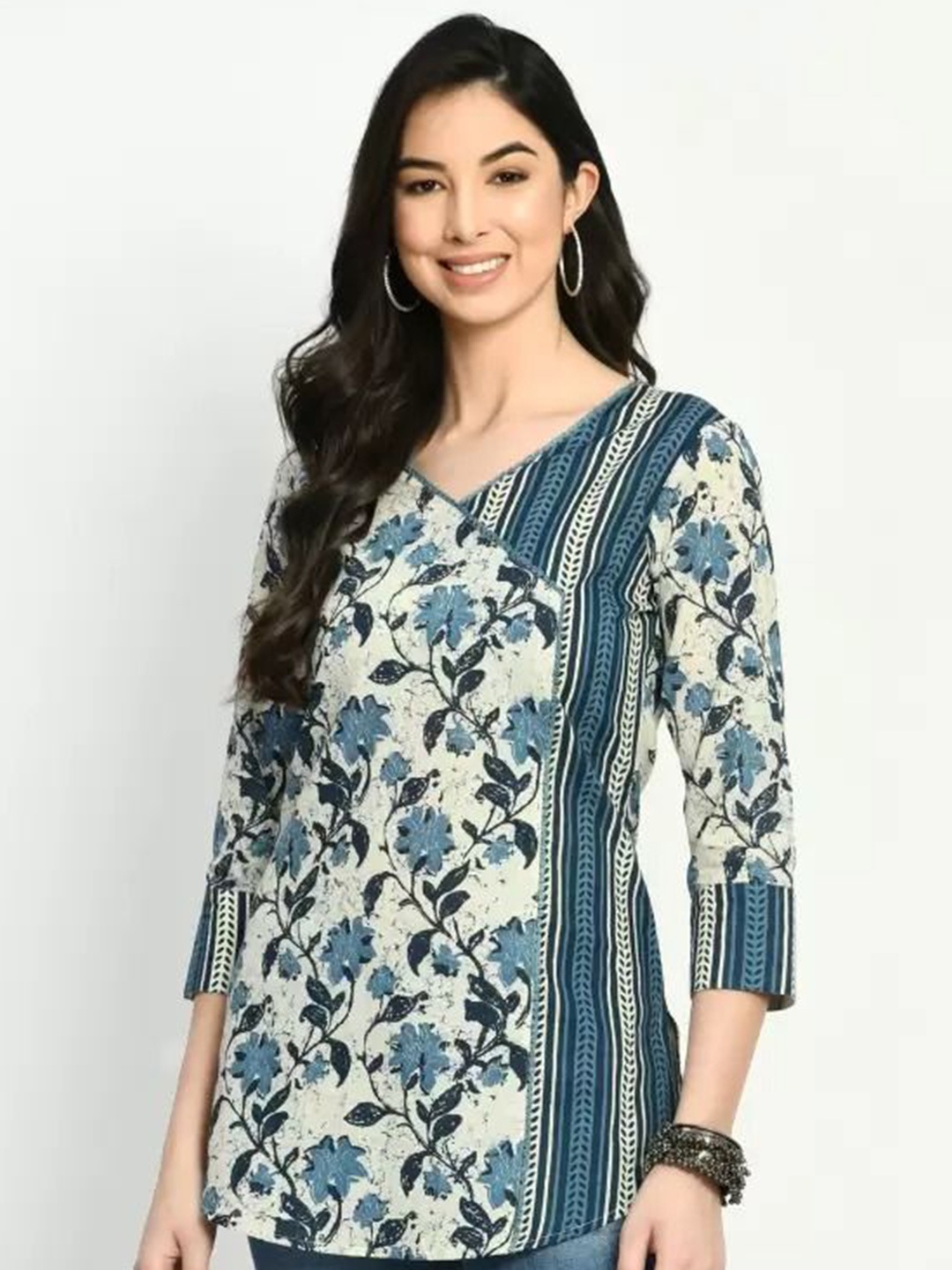 

ANNU PARIDHAN Floral Printed V-Neck Top, Blue