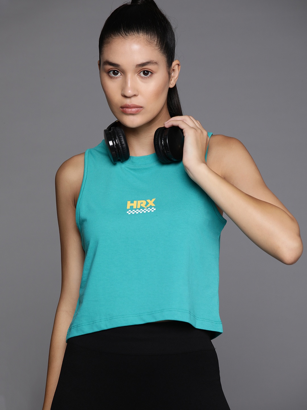 

HRX by Hrithik Roshan Brand Logo Printed Tank T-shirt, Green