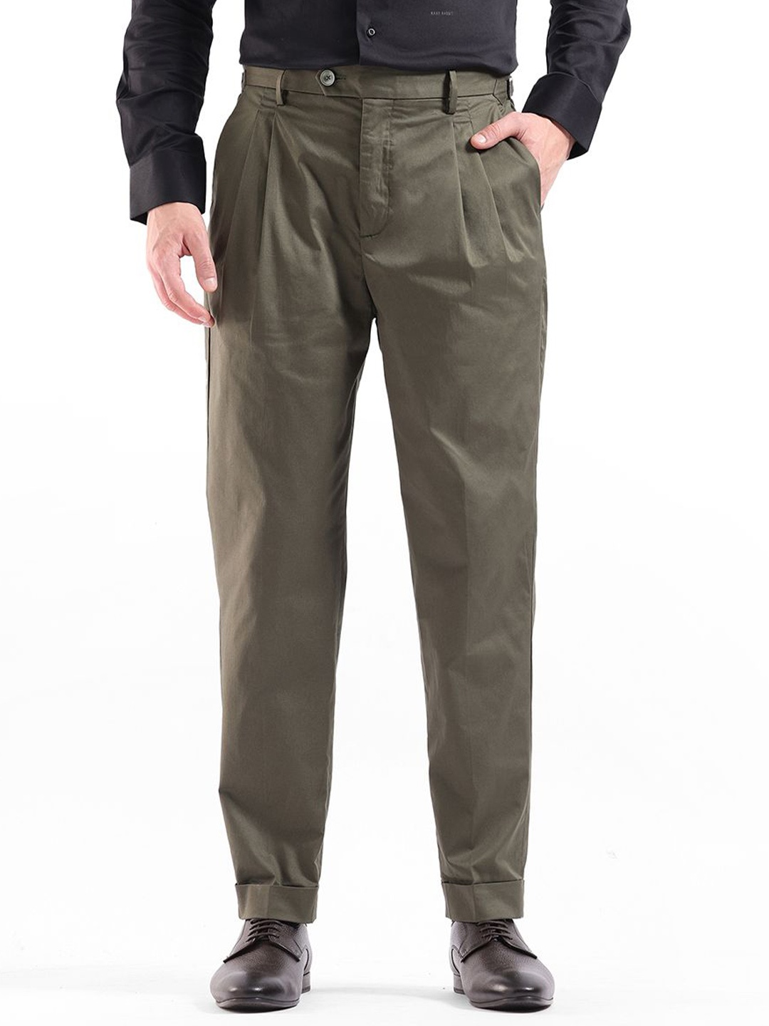 

RARE RABBIT Men Mid-Rise Formal Trousers, Olive