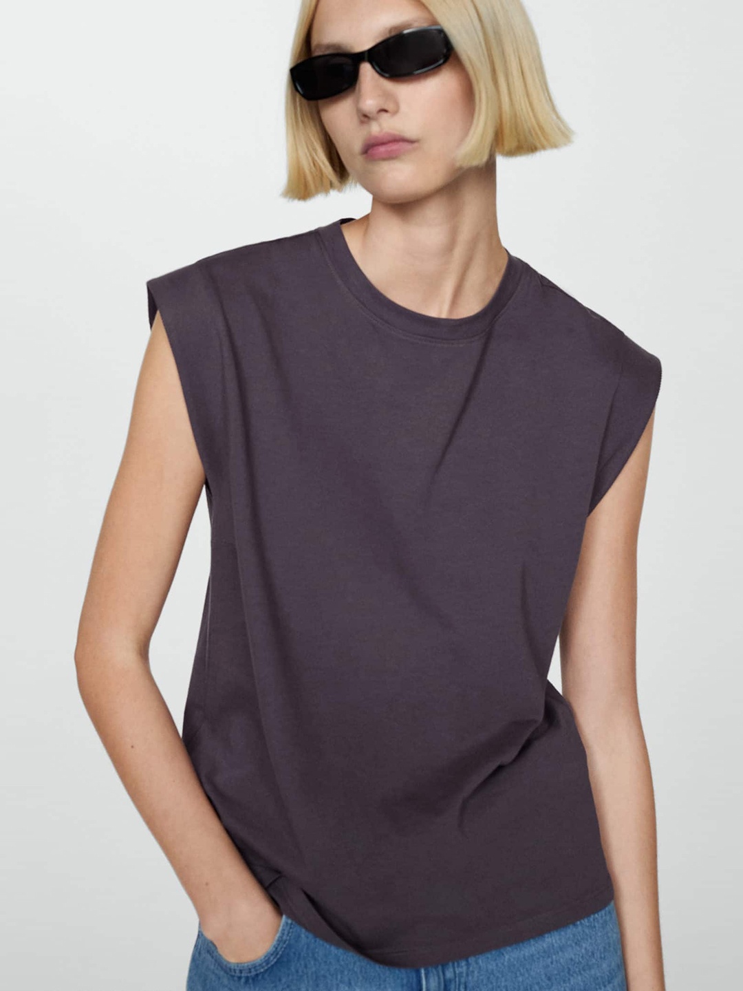 

MANGO Women Extended Sleeves Pure Cotton T-shirt, Charcoal
