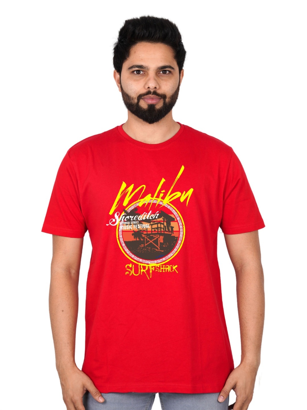 

LA MILANO Men Graphic Printed Round Neck Pure Cotton Slim Fit T-shirt, Red