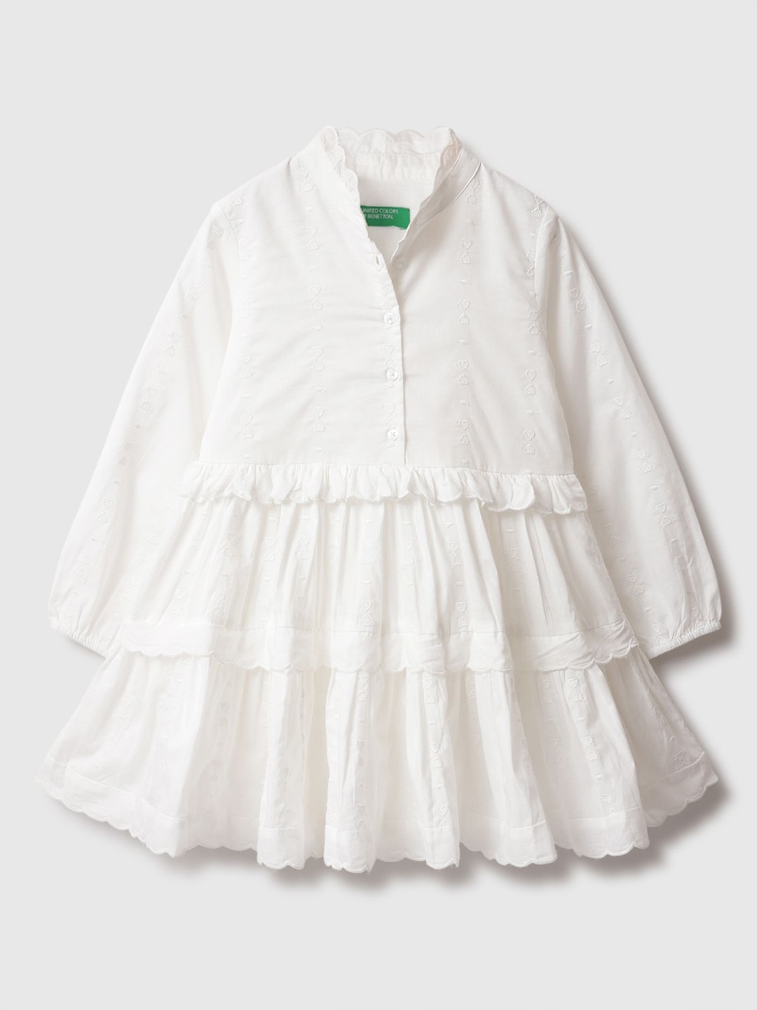 

United Colors of Benetton Girls Embroidered Fit & Flare Cotton Midi Dress, White
