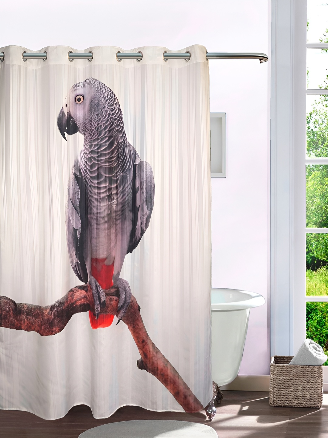 

Lushomes White & Grey Parrot Printed Shower Curtains