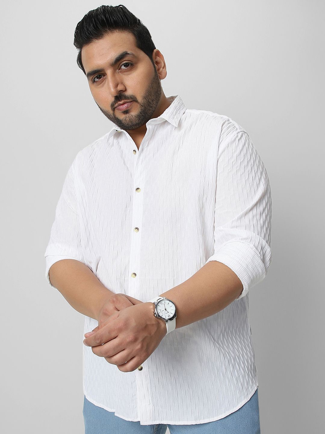 

Urbano Plus Men Spread Collar Textured Cotton Casual Shirt, White